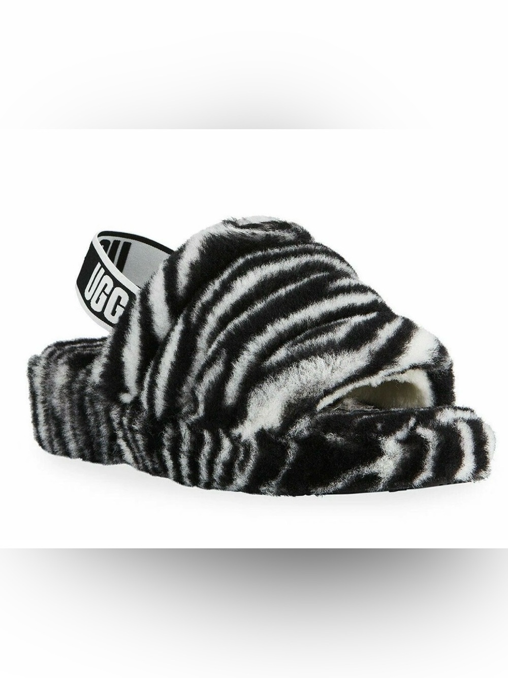 UGG Fluff Yeah Zebra Print Shearling Slippers 🖤🤍